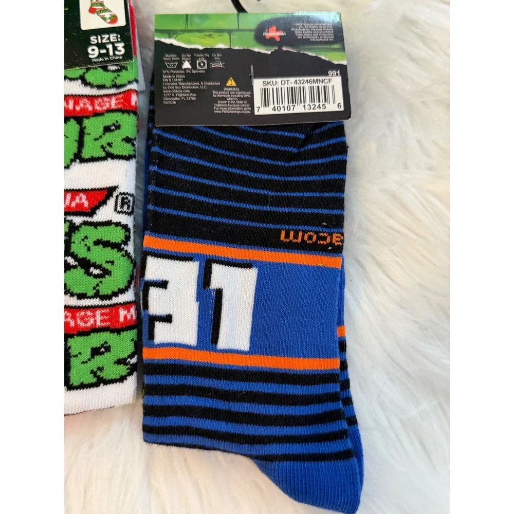 Teenage Mutant Ninja Turtles Crew Socks 3 Pair Bundle Raphael Leonardo TMNT Logo